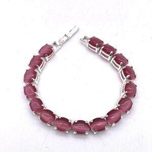 Vintage Avon Silver Tone Faux Sapphire Gemstones Segmented Bracelet 7"